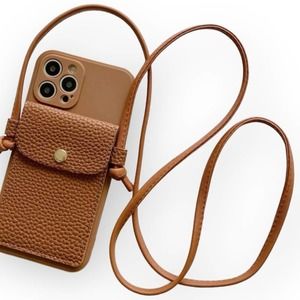 Snap Button Strapped Brown Iphone 13 Pro Max Cell Phone Case
